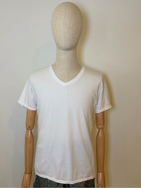 Hanes White V-Neck Basic Cotton Tee Shirt Size L